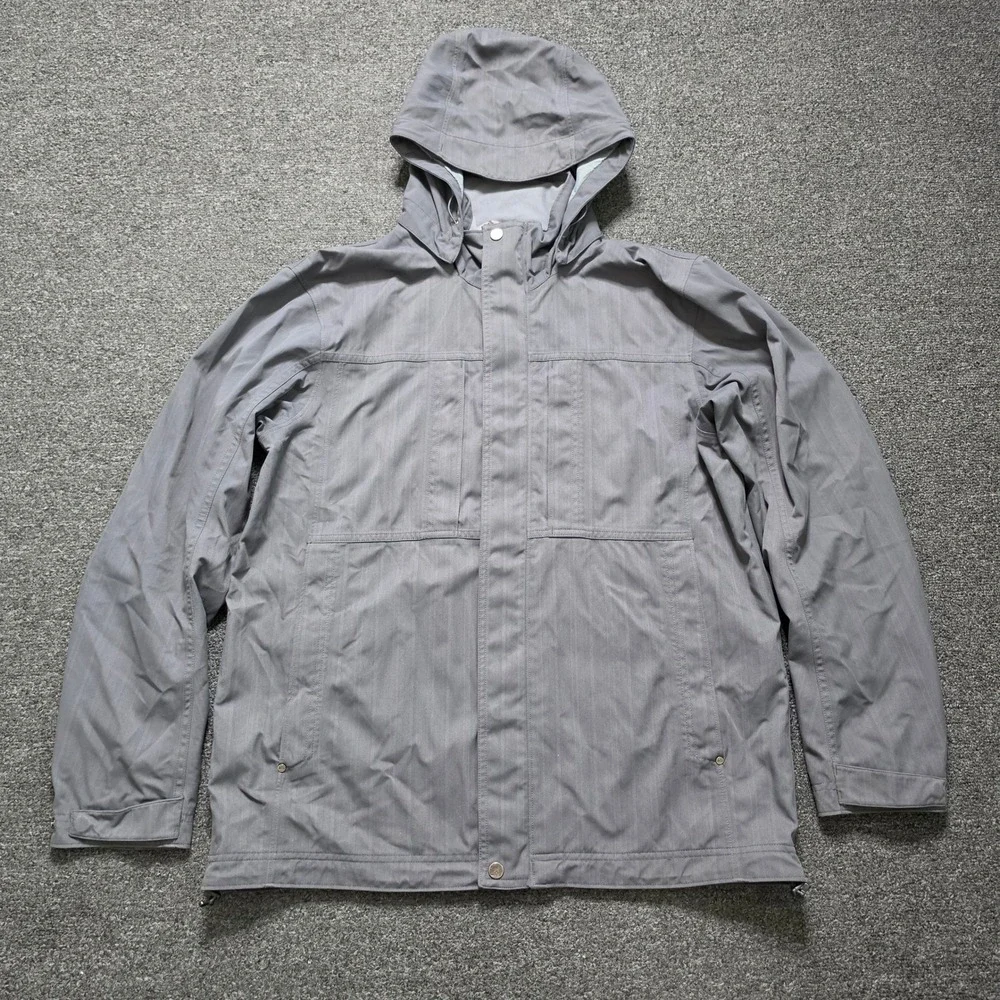 REI Hooded Field Jacket Gray Mens Large Herringbone Utility Full Zip 883814